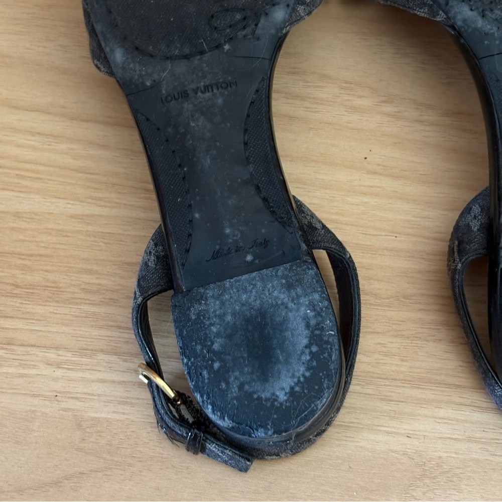 LOUIS VUITTON sz 7 37 Black Denim Bow Flats Sandals - Picture 13 of 14